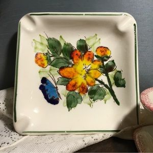 RARE FIND!! Vintage Brazilian Ashtray Dish Pottery Colorful Floral Hand Painted